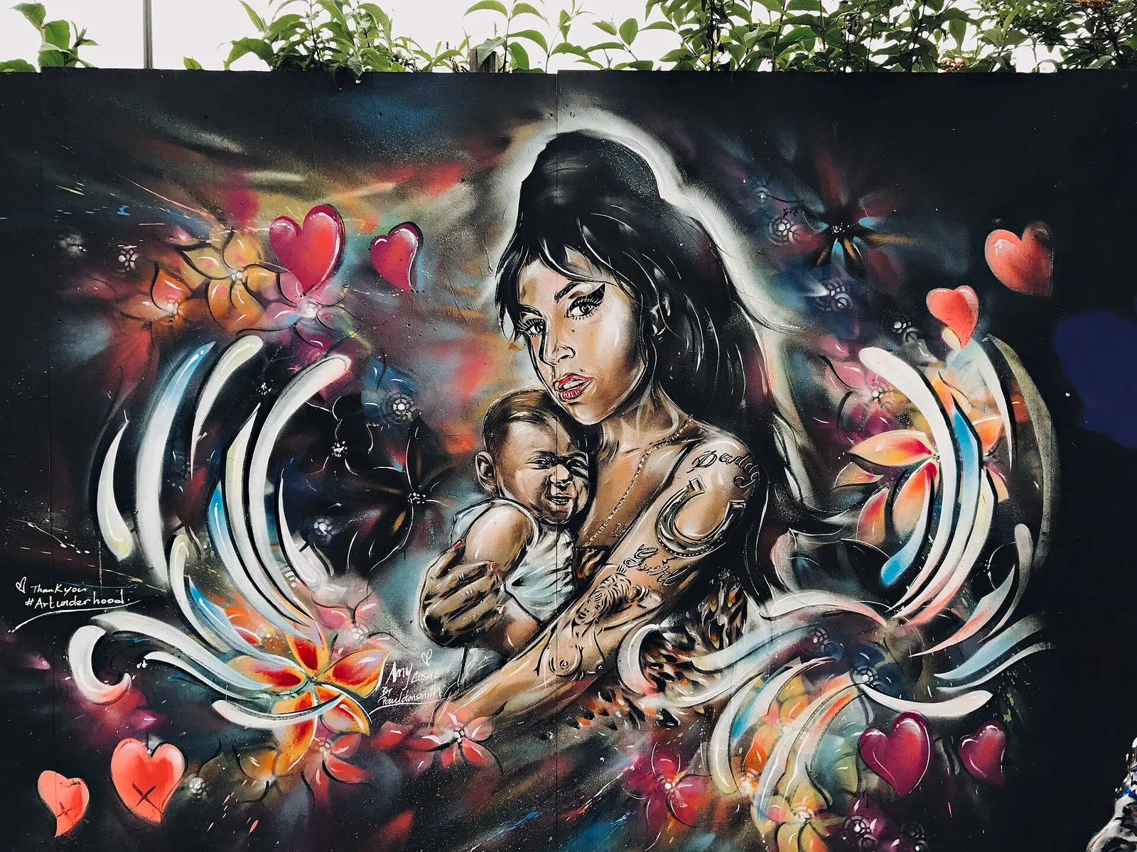 Large street art mural on Hackney Road near Shoreditch