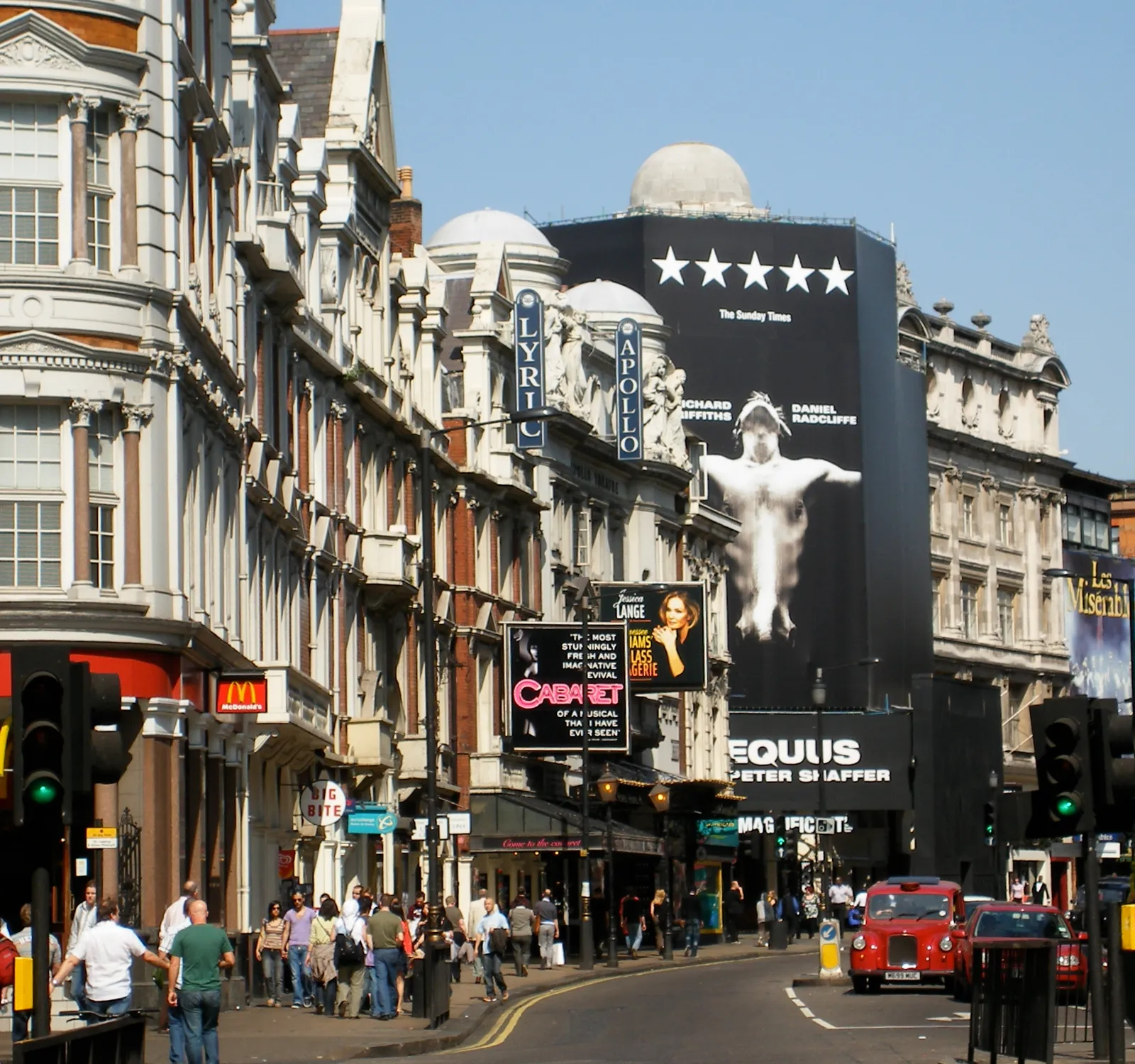 Row of West End theatres along Shaftesbury Avenue