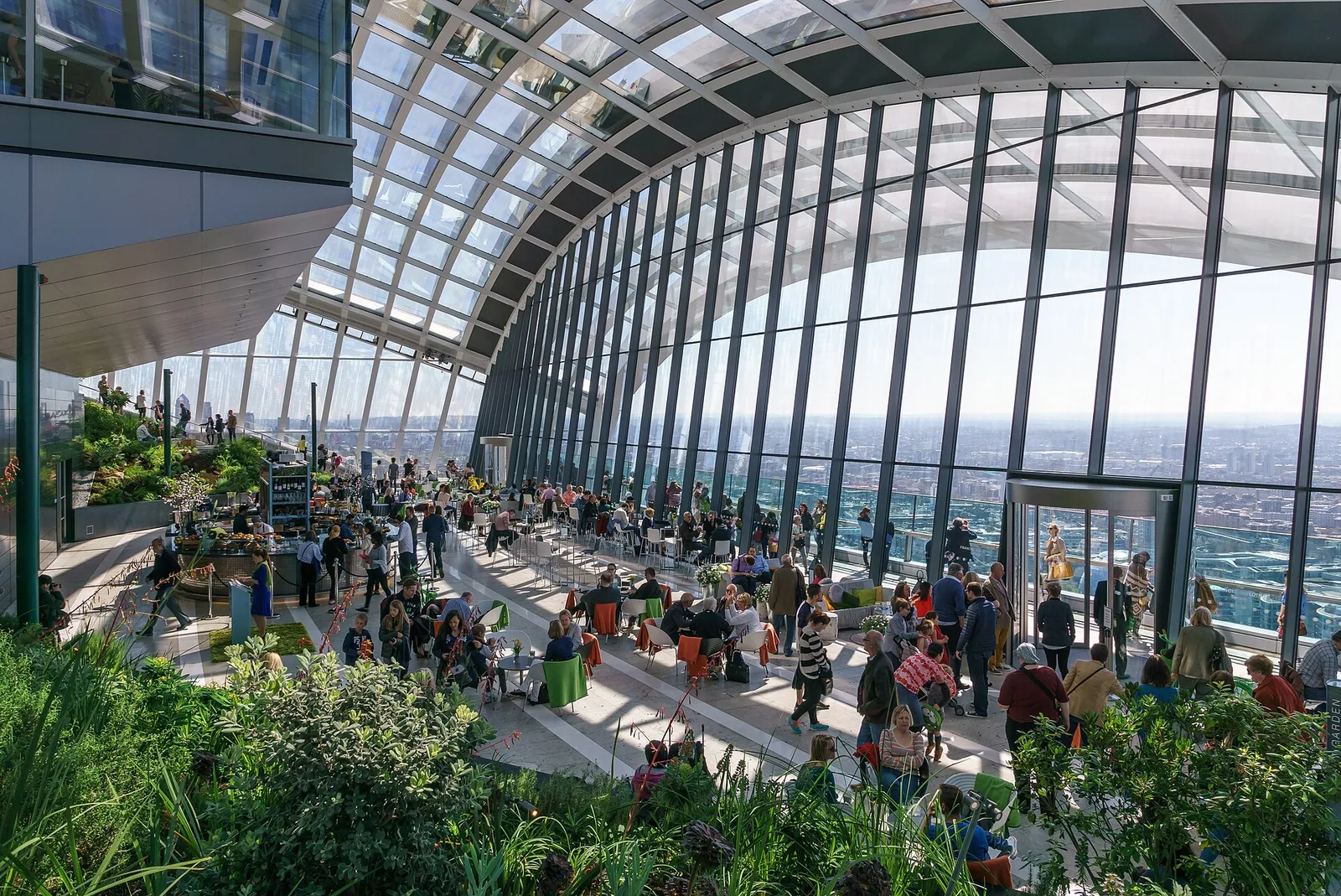 Plants and viewing terraces inside the Sky Garden